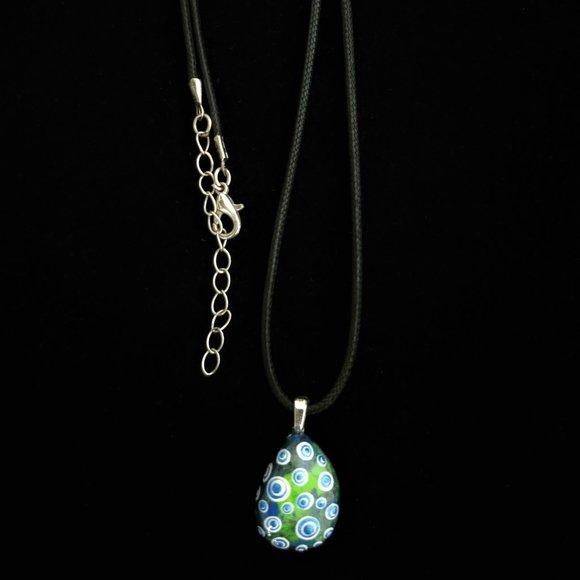 Hand Painted Dot Art Pendant,Blue Sapphire and White spheres multicolored - Picture 5 of 15